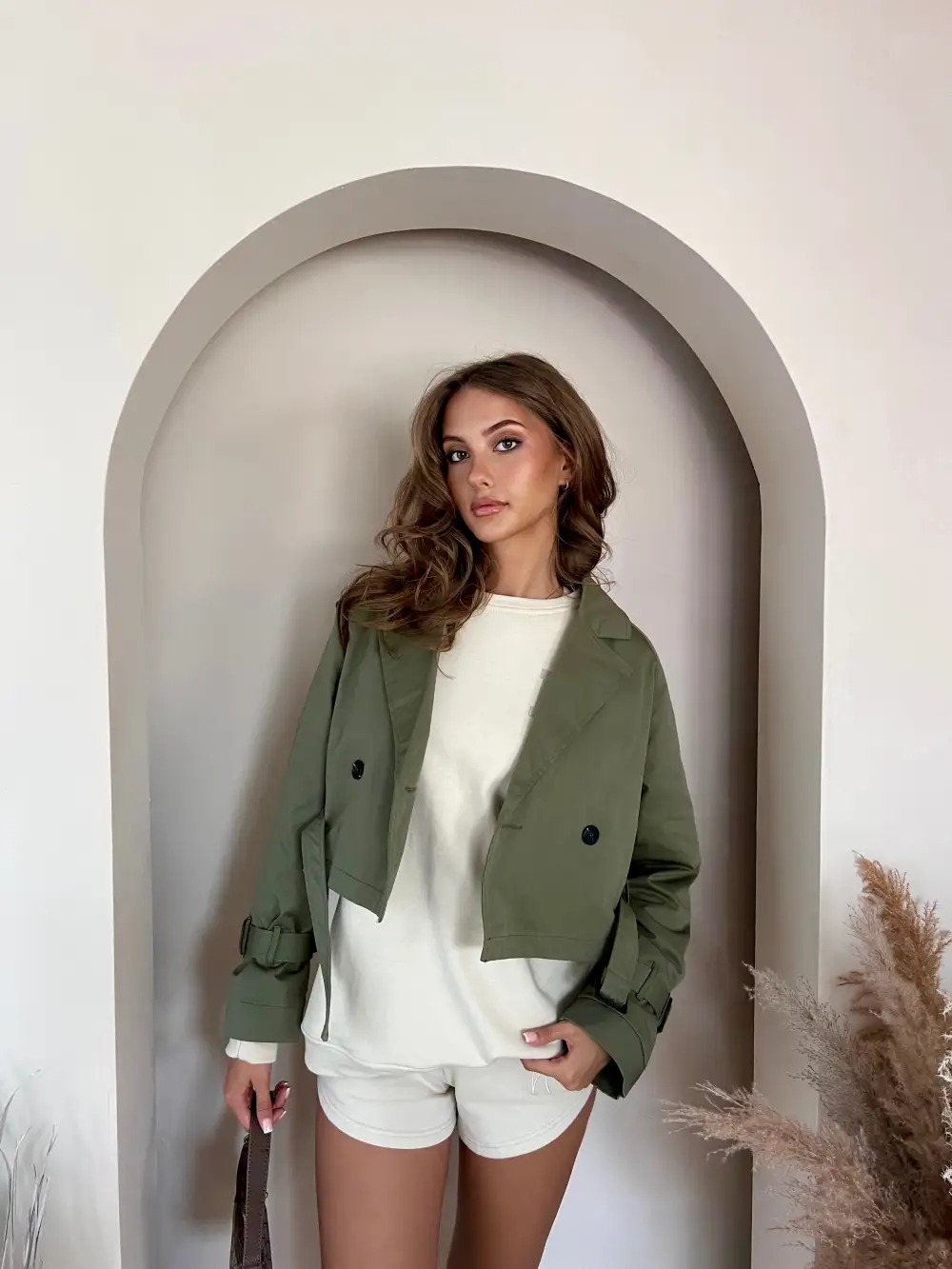 ROBBI KHAKI CROPPED TRENCH JACKET - no refunds/store credit only