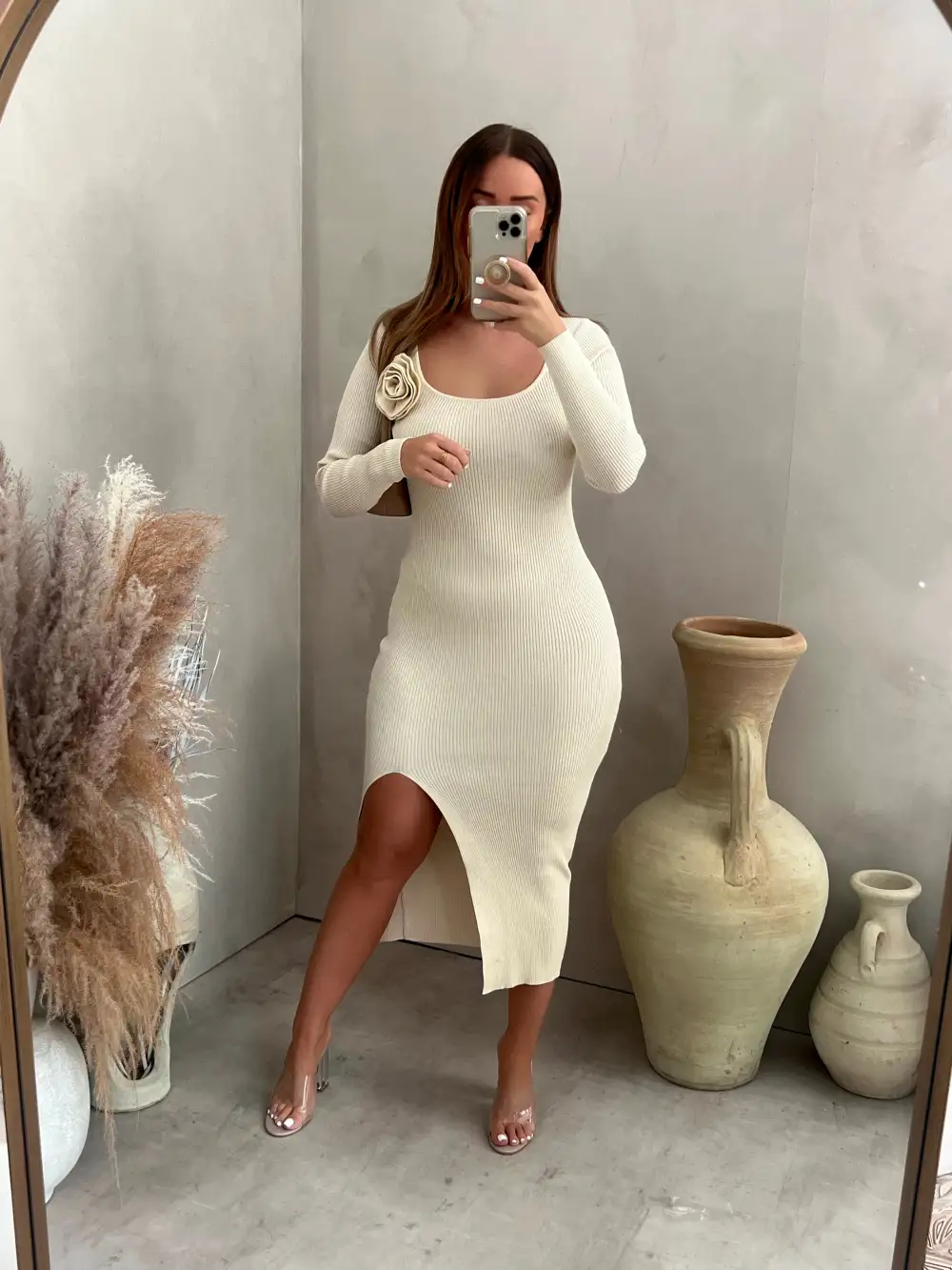 DAISY BEIGE ROSE MIDI DRESS