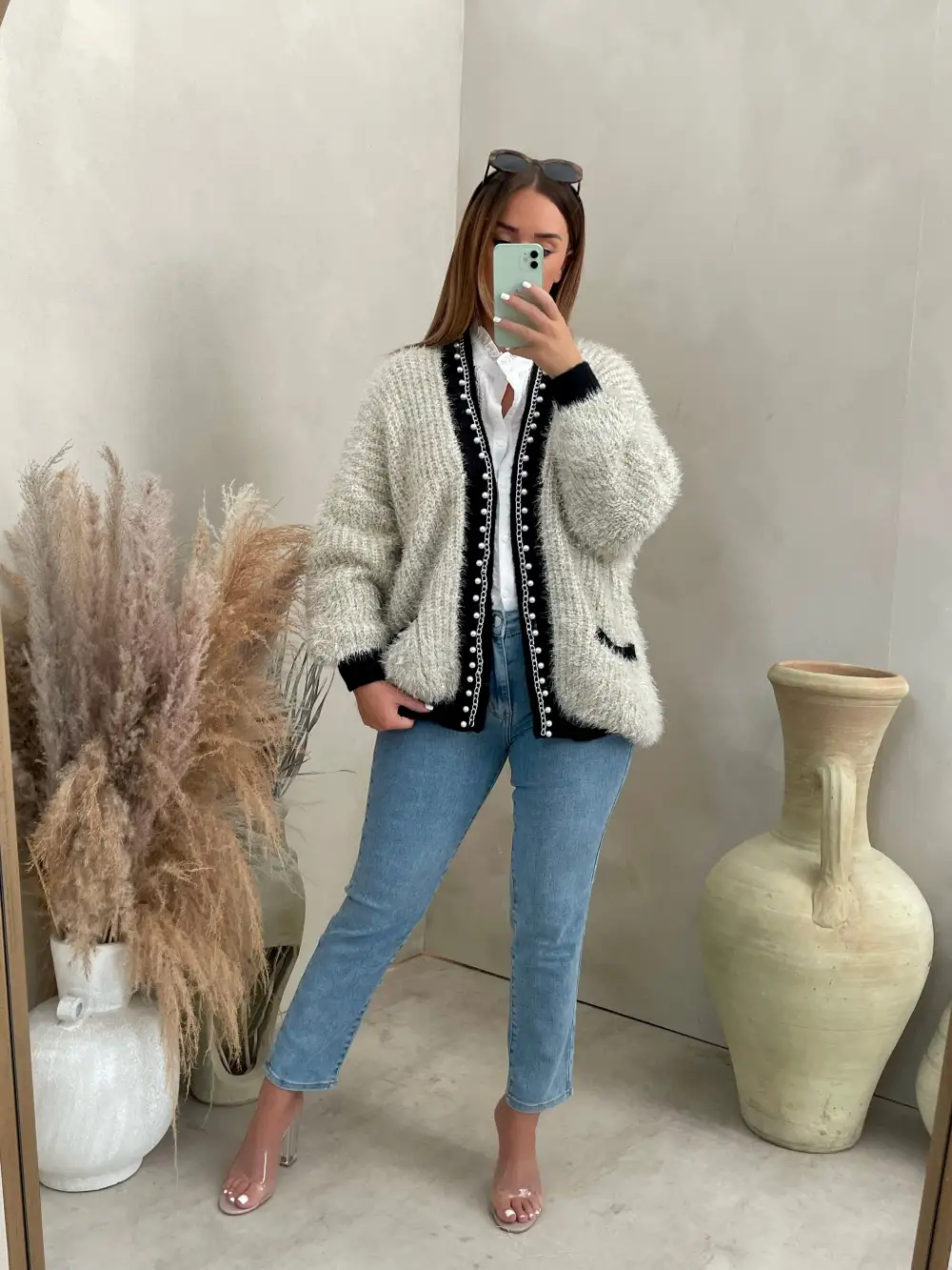 PRE ORDER SHIPS WEDS - SILVER FLUFFY LUXURY CARDIGAN